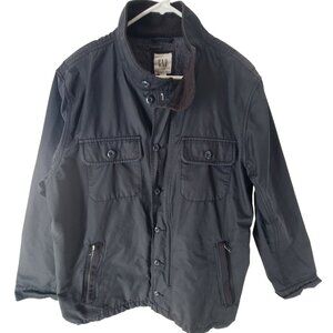 Gap Men's Button Up Utility Zip Snap Front Jacket Coat Black Size XL Preppy Casu